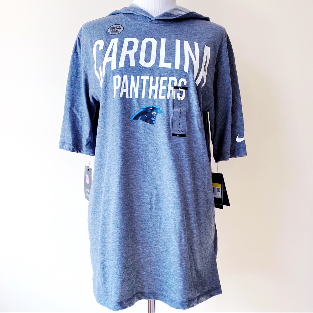 Nike Carolina Panthers Dri-Fit Hooded T-Shirt Mens Small Shirt NFL Football Gray